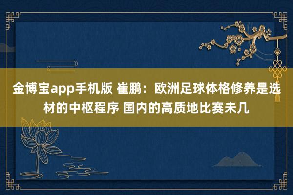 金博宝app手机版 崔鹏：欧洲足球体格修养是选材的中枢程序 国内的高质地比赛未几
