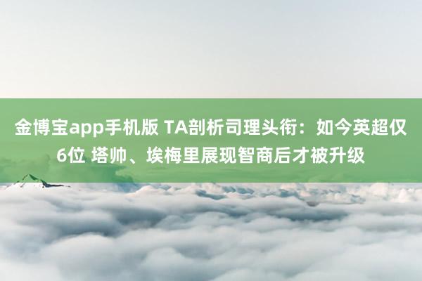 金博宝app手机版 TA剖析司理头衔：如今英超仅6位 塔帅、埃梅里展现智商后才被升级