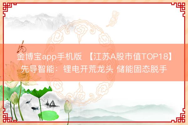 金博宝app手机版 【江苏A股市值TOP18】先导智能：锂电开荒龙头 储能固态脱手
