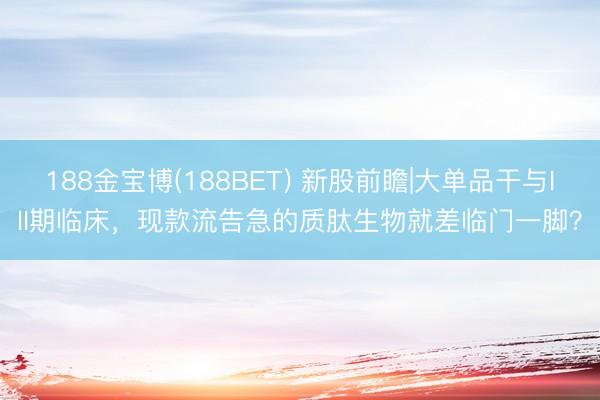 188金宝博(188BET) 新股前瞻|大单品干与III期临床，现款流告急的质肽生物就差临门一脚？
