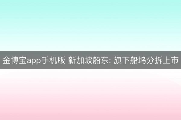 金博宝app手机版 新加坡船东: 旗下船坞分拆上市