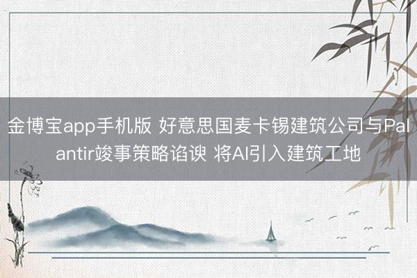 金博宝app手机版 好意思国麦卡锡建筑公司与Palantir竣事策略谄谀 将AI引入建筑工地