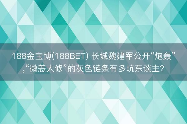 188金宝博(188BET) 长城魏建军公开“炮轰”，“微恙大修”的灰色链条有多坑东谈主？