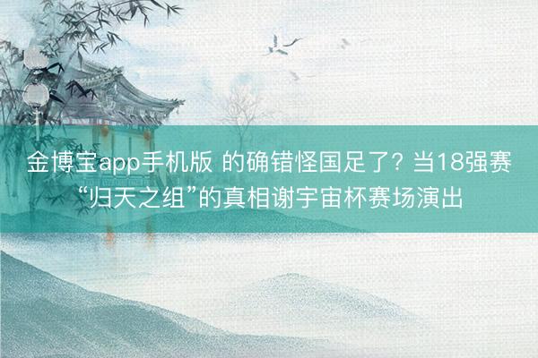 金博宝app手机版 的确错怪国足了? 当18强赛“归天之组”的真相谢宇宙杯赛场演出