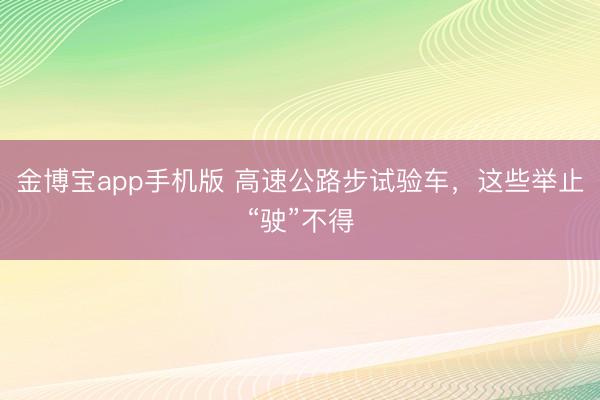 金博宝app手机版 高速公路步试验车，这些举止“驶”不得