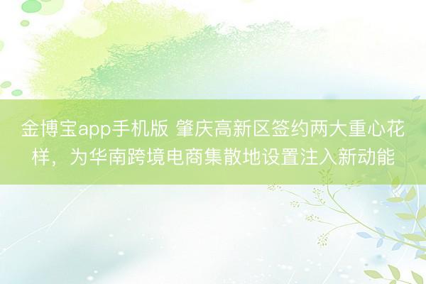 金博宝app手机版 肇庆高新区签约两大重心花样，为华南跨境电商集散地设置注入新动能